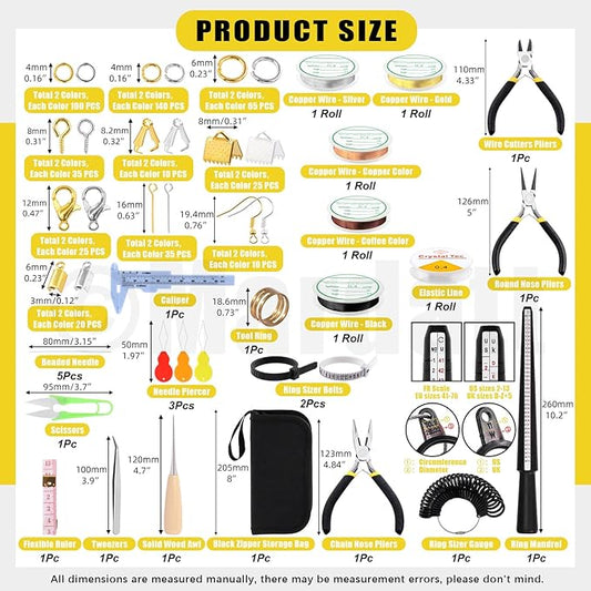 Mardatt 957Pcs Jewelry Making Supplies Kit - Includes Pliers, Ring Sizer, Wires, Opener & Other Findings for Jewelry Making & Repair