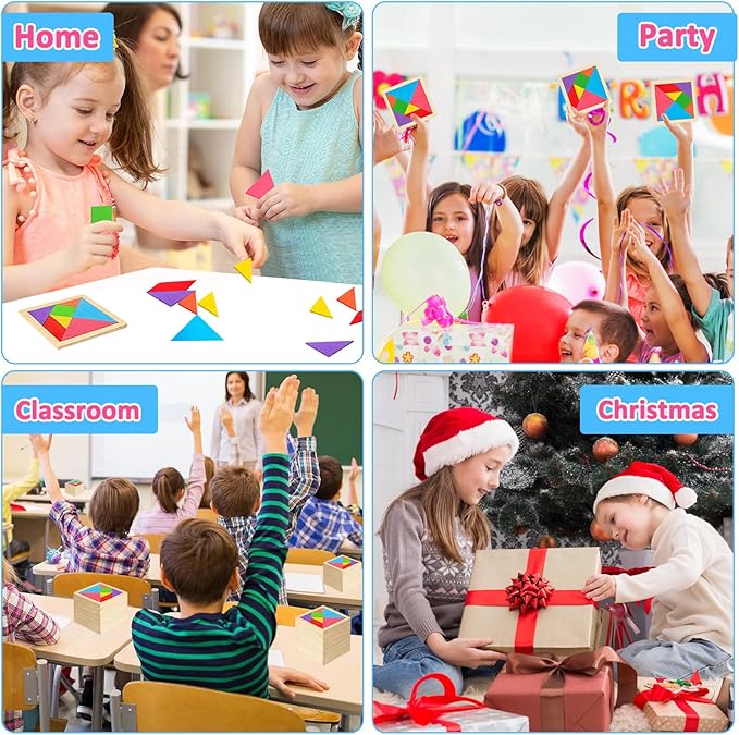 12 Pack Tangram Puzzle Wooden Kids Party Favors, Goodie Bags Stuffers for Kids, Return Gifts for Birthday Party, Classroom Prizes Rewards for Students