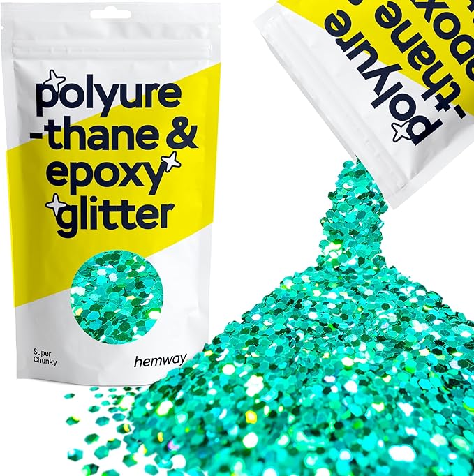 Hemway Glitter for Resin 100g Turquoise Blue Holographic Metallic Crystals for Epoxy Craft Super Chunky Flakes Tumblers Wax Melt
