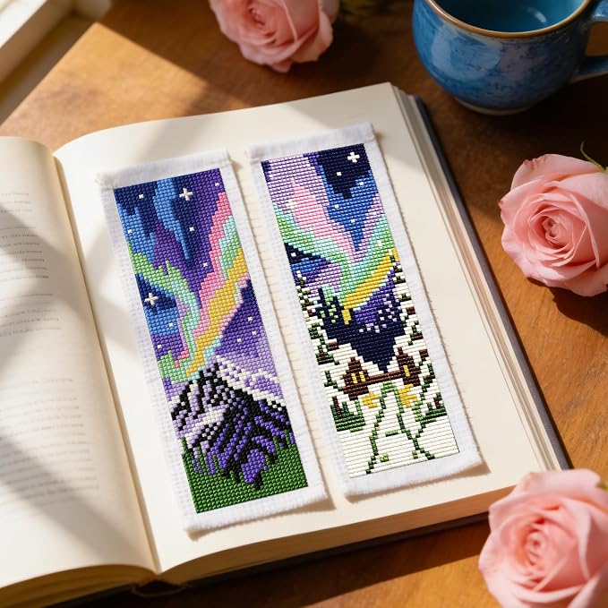 ACRNIGHEET 6PCS Cross Stitch Kits Stamped Cross Stitch Bookmark Kit - Image 6