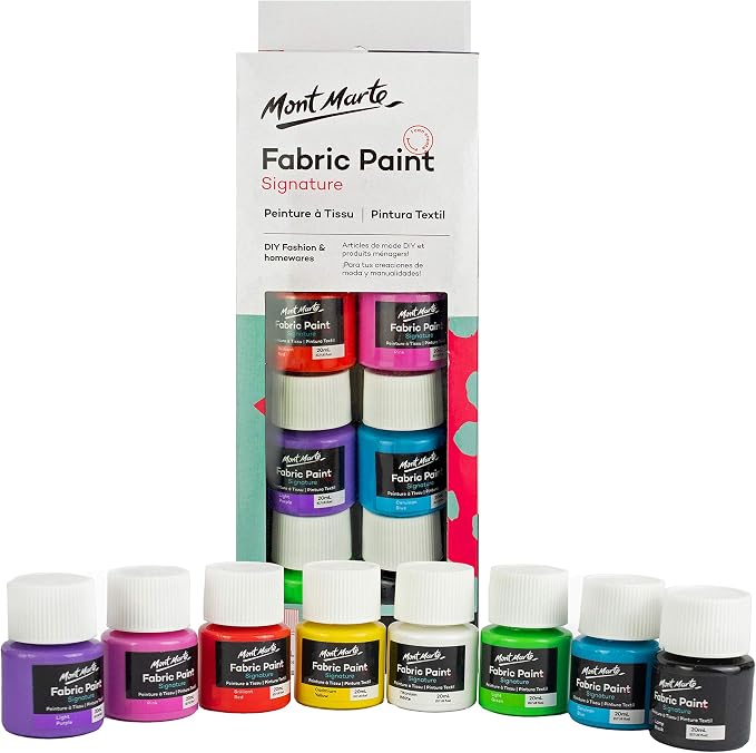 Mont Marte Permanent Fabric Paint Set 8 x 20ml Vivid Colours by MontMarte