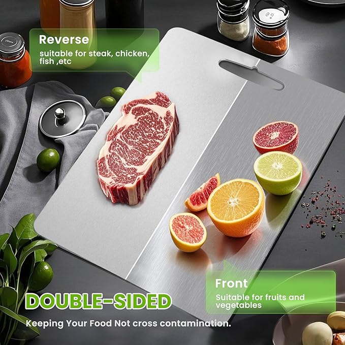 2 Pack Titanium Cutting Boards 100% Pure Titanium for Kitchen .Cutting Edge Hygiene & Durability.Double sided food-grade Cutting Board For Meats Fruits And Vegetables. Easy to Clean (18 * 12)