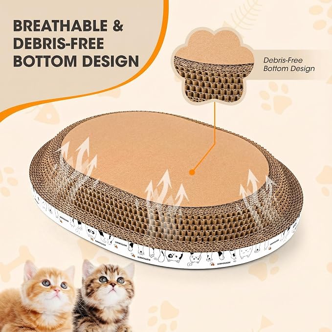 3 Pack Oval Cardboard Cat Scratcher & Lounger Bed, High-Density Cat Scratching - Image 3
