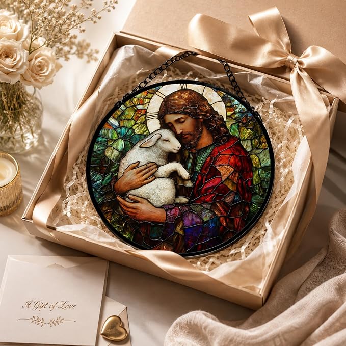 Christian Jesus Acrylic Suncatcher Faux Stained Glass Window Hanging 6.3" | - Image 6
