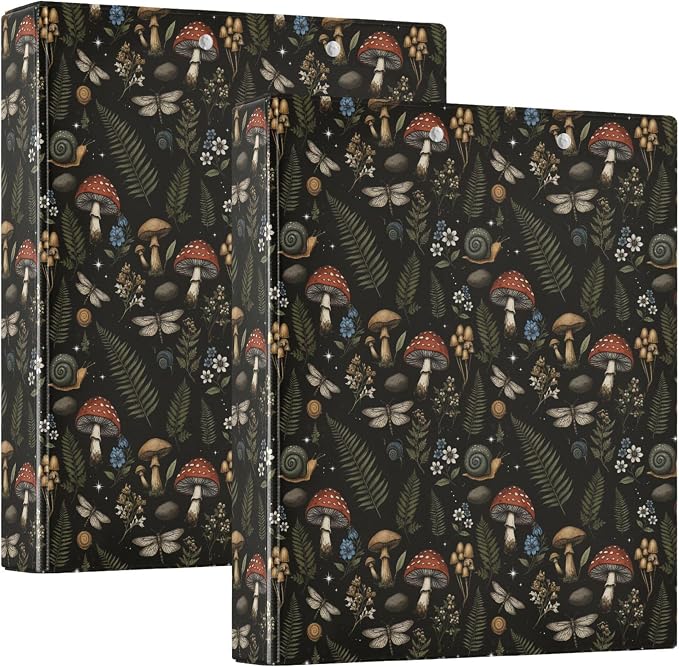 Mushroom Round Ring Binders 1.5 Inch Leaves Flower Berry Daisy 3 Ring Clipboard by Wamika