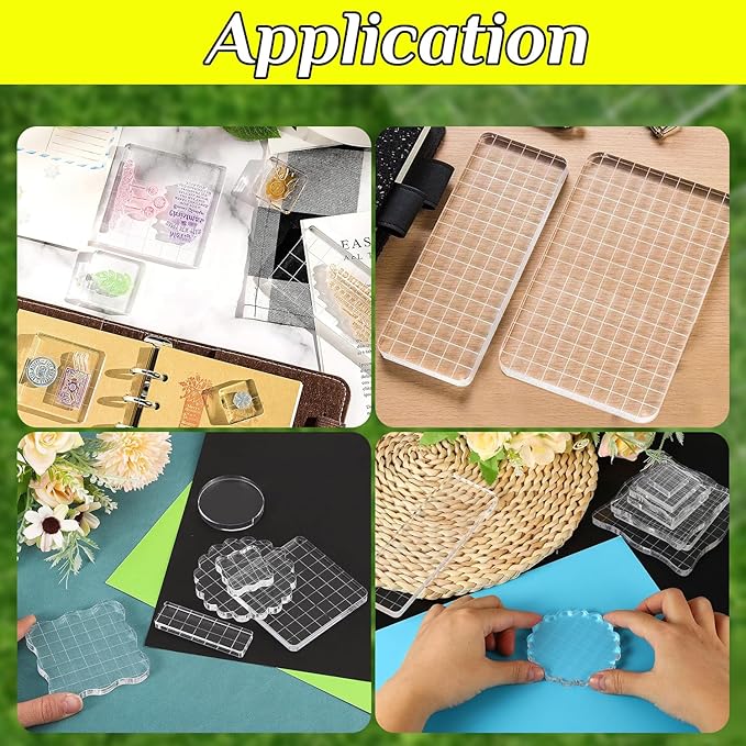 10Pcs Clear Acrylic Stamp Blocks Set, Acrylic Stamping Blocks Tools Clear Stamps with Grid Lines for Photography Props Scrapbooking Crafts Card Making