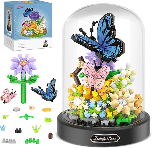 Flower Bouquet Building Kit, 530 Pcs Butterfly and Flowers Mini Bricks Building Blocks Sets, Valentines Day Gifts for Her Him Valentine's Day Gifts for Her Mom Women Girlfriends(Butterfly)