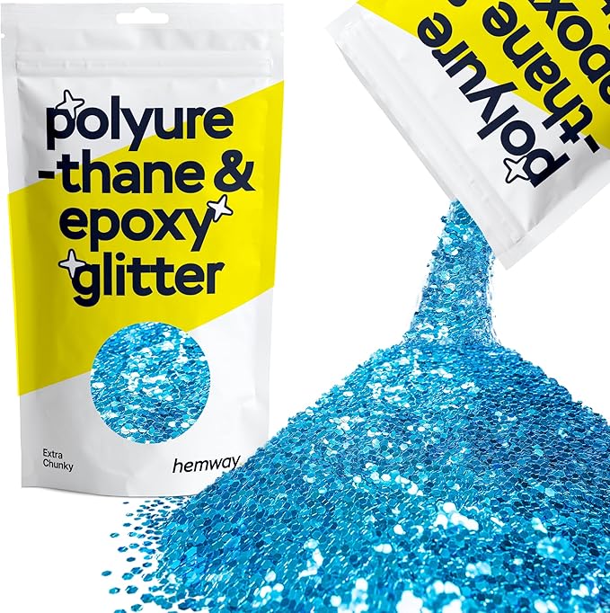 Hemway Polyurethane & Epoxy Resin Glitter 100g / 3.5oz Metallic Crystal Flake Additive for Flooring Jewelry Tumblers Glass Pigment - Extra Chunky (1/24" 0.040" 1mm) - Ocean Blue