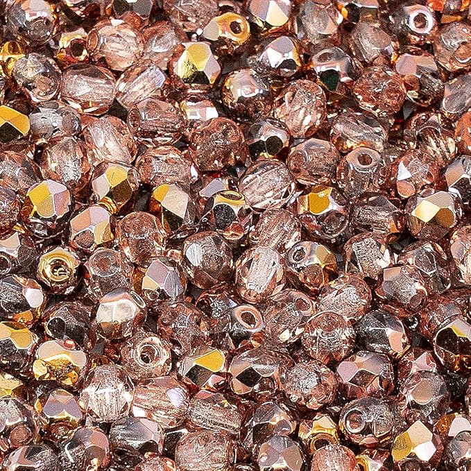 1.8 oz (50g, Approx. 600pcs) of Faceted Fire Polished Pressed Czech Glass Beads 4mm (0.16in), Crystal Copper Capri Apollo 00030-27101 BCV