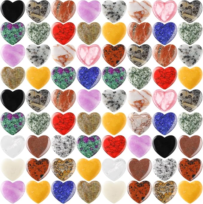 Nuenen 72 Pcs Natural Heart Shaped Healing Crystal Stone Bulk 1.2 Inch Polished by Nuenen