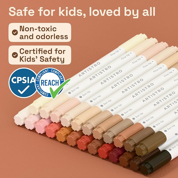 ARTISTRO 24 Skin Tones Dual-Tip Acrylic Paint Markers – Paint Pens Set - Image 8