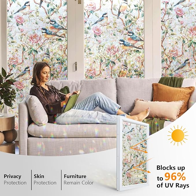 Window Privacy Film Stained Glass 35.4" x 157.4" Rainbow | Static cling – no - Image 3