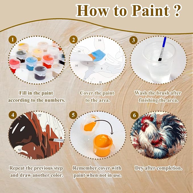 HMZephitiquc Paint by Number American Flag, Chicken Paint by Numbers - Image 8