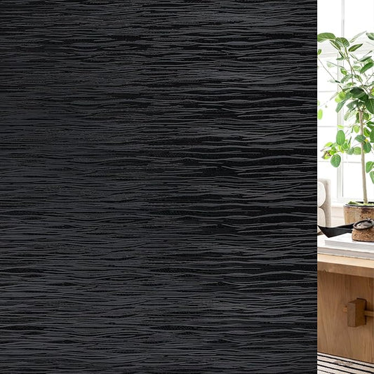 Haton Blackout Window Film, Black Out Sun Blocking Window Cover, Static Cling Frosted Privacy for Glass, Heat Control Darkening Room Coverings Shades Tint for Home Day Sleep, 23.6" x 157.4"