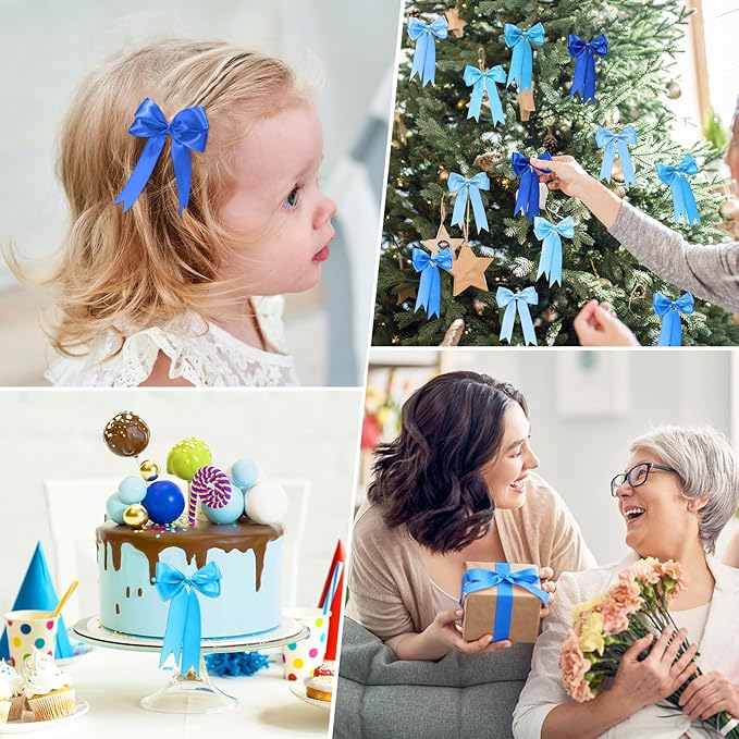 1 Inch Blue Satin Ribbons for Crafts, 6 Rolls Single-Faced Blue Assorted Ribbons for Gift Wrapping Flower Bouquet Wedding Invitations Bridal Shower Hair Bows Garland Party Decor