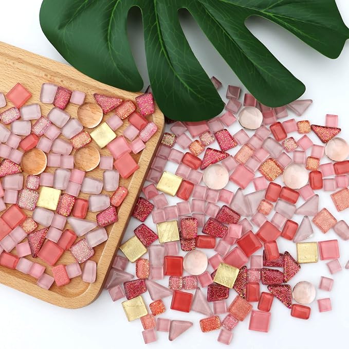 LITMIND 1.1LB Pink Mixed Irregular Crystal Glass Mosaic Tiles - Image 3