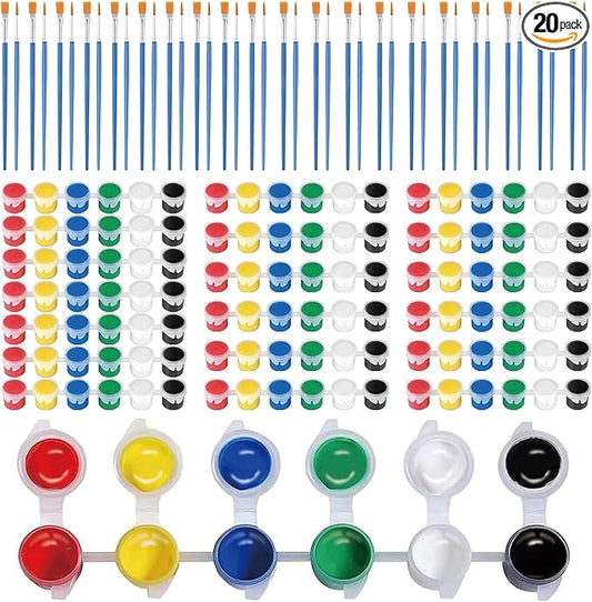 20 Pack 6 Colors Mini Acrylic Paint and Brushes Set for Kids Party Favor, Individual Paints Strips Sets with Brush for Kid, Student Painting Kit for Canvas