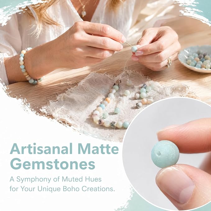 48pcs Natural Matte Amazonite Gemstone Beads，8mm Frosted Round Loose Stone Beads - Image 4