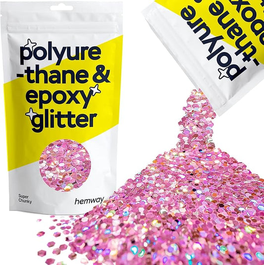 Hemway Glitter for Resin 100g Rose Pink Holographic Metallic Crystals for Epoxy Craft Super Chunky Flakes Tumblers Wax Melt