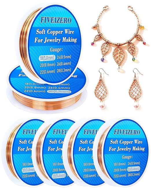 FIVEIZERO 6 Rolls 6 Size Jewelry Making Copper Wire Kit by FIVEIZERO