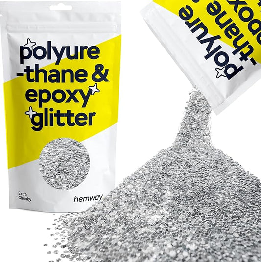 Hemway Polyurethane & Epoxy Resin Glitter 100g / 3.5oz Metallic Crystal Flake Additive for Flooring Jewelry Tumblers Glass Pigment - Extra Chunky (1/24" 0.040" 1mm) - Silver
