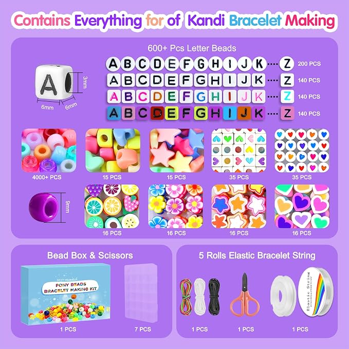 Redtwo 7 Boxes 5000 Pcs Pony Beads Kit, 144 Colors 6x9mm Kandi Beads - Image 3