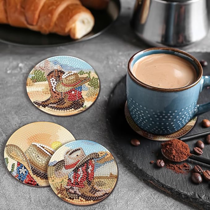 Cumule 8 Pcs Cowboy Diamond Art Coasters Kit - Image 4