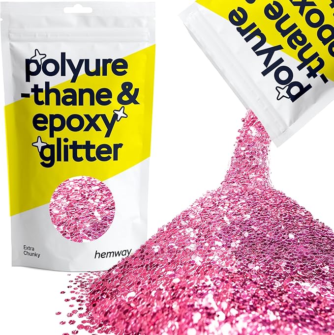 Hemway Polyurethane & Epoxy Resin Glitter 100g / 3.5oz Metallic Crystal Flake Additive for Flooring Jewelry Tumblers Glass Pigment - Extra Chunky (1/24" 0.040" 1mm) - Rose Pink