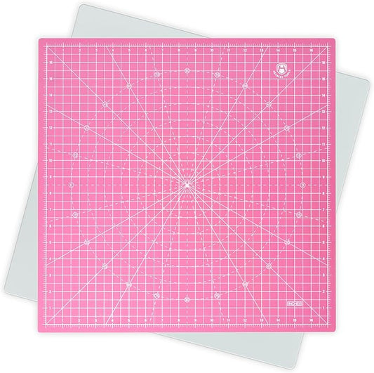 Headley Tools 17"x17" Rotating Cutting Mat, Self Healing Mat with 360-Degree Rotation & Anti-Slip Base, Sewing Board Cutting Mat Perfect for Fabric Quilting Leather Hobby Project, Pink
