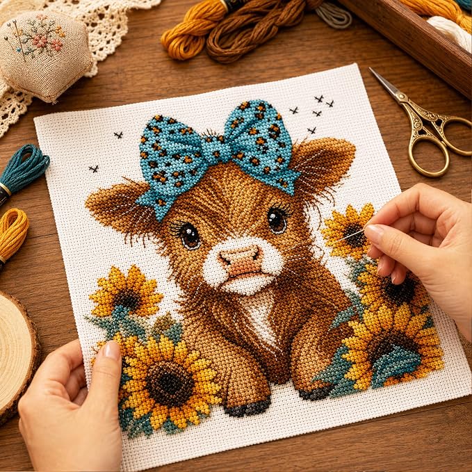Zhenqing Highland Cow Stamped Cross Stitch Kit - Image 3
