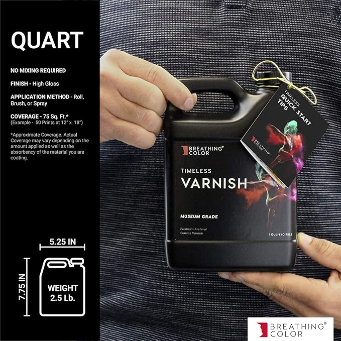 Breathing Color Timeless Archival Print Varnish - 1 Quart Glossy Finish - Premium Water-Based Canvas Coating with Fade Protection