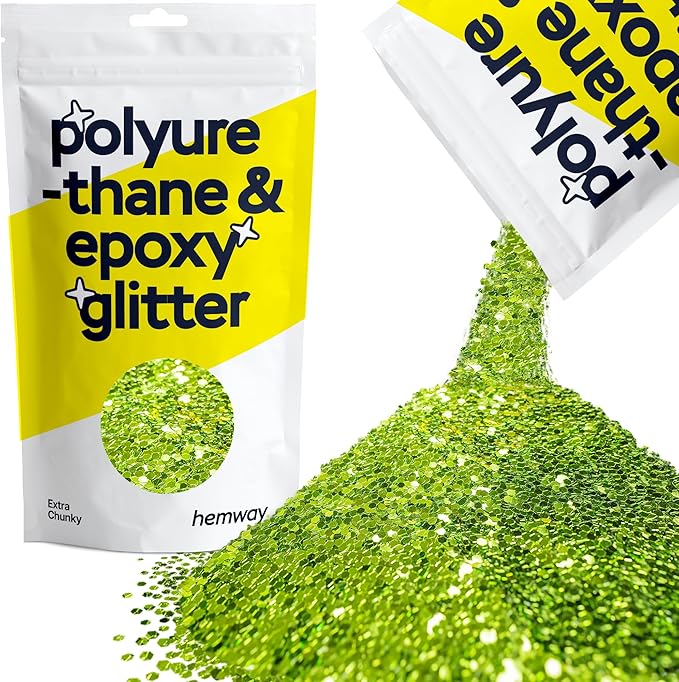 Hemway Polyurethane & Epoxy Resin Glitter 100g / 3.5oz Metallic Crystal Flake Additive for Flooring Jewelry Tumblers Glass Pigment - Extra Chunky (1/24" 0.040" 1mm) - Lime Green