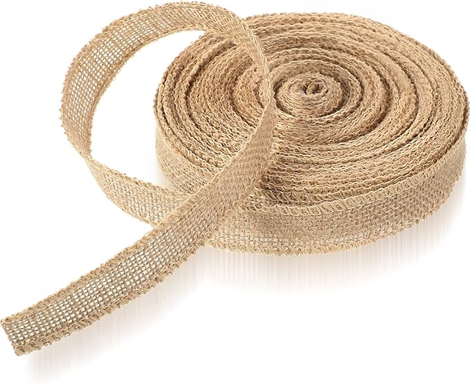 20 Yard 1 Inches Burlap Ribbon Wide Jute Ribbon Natural Burlap Fabric Roll Wired Edge for Wreaths, Christmas Tree Decoration, Big Bow Crafts, Gift Wrapping, Wedding