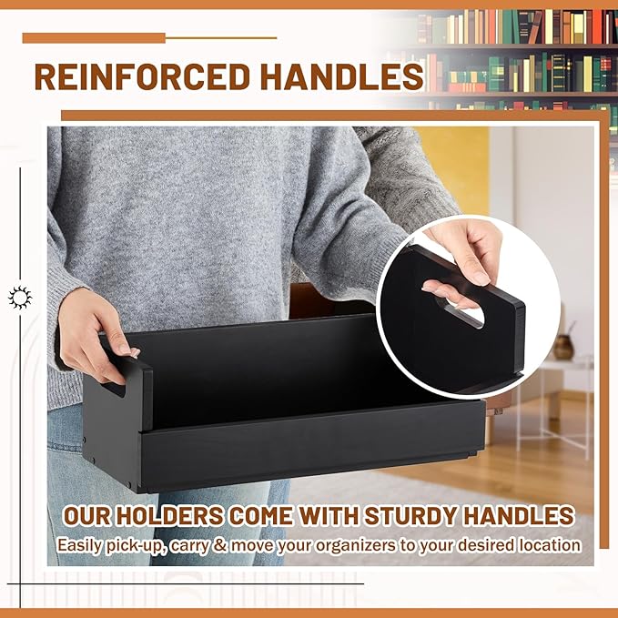 1 Set Wooden CD Storage Box Holder Shelf Cassette Tape Display Racks with Carrying Handles, Organizer Shelf for Movie Cases, DVDs, Each Set Can Store up to 36 Pcs CDs (Black)
