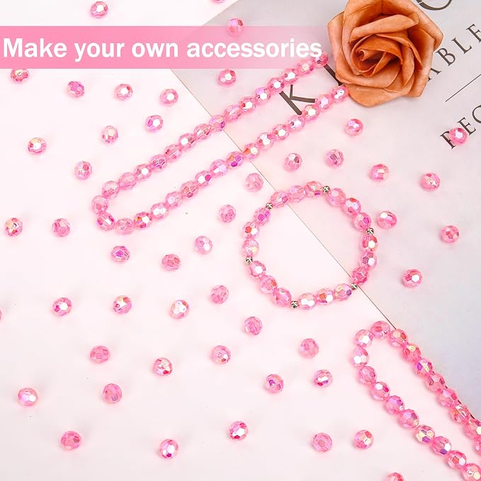 BONNY BOXX 500pcs 8mm Acrylic Faceted Round Crystal Beads Transparent Pink AB - Image 3