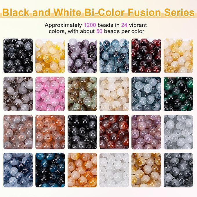 XSEINO About 1200+ pcs 6mm Glass Beads Bracelet Making Kit, 24 Assorted Black - Image 3