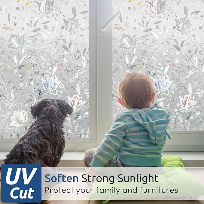rabbitgoo Window Privacy Film, Stained Glass Cling, Tulip 17.5" x 78.7" | - Image 2