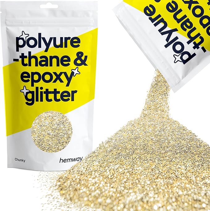 Hemway Polyurethane & Epoxy Resin Glitter 100g / 3.5oz Metallic Crystal Flake Additive for Flooring Jewelry Tumblers Glass Pigment - Chunky (1/40" 0.025" 0.6mm) - Champagne Gold