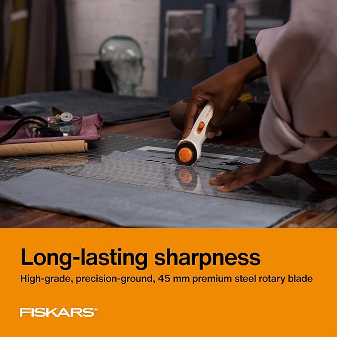 Fiskars 45mm Rotary Cutter for Fabric, Premium Steel Stick Fabric Cutter Cuts - Image 5