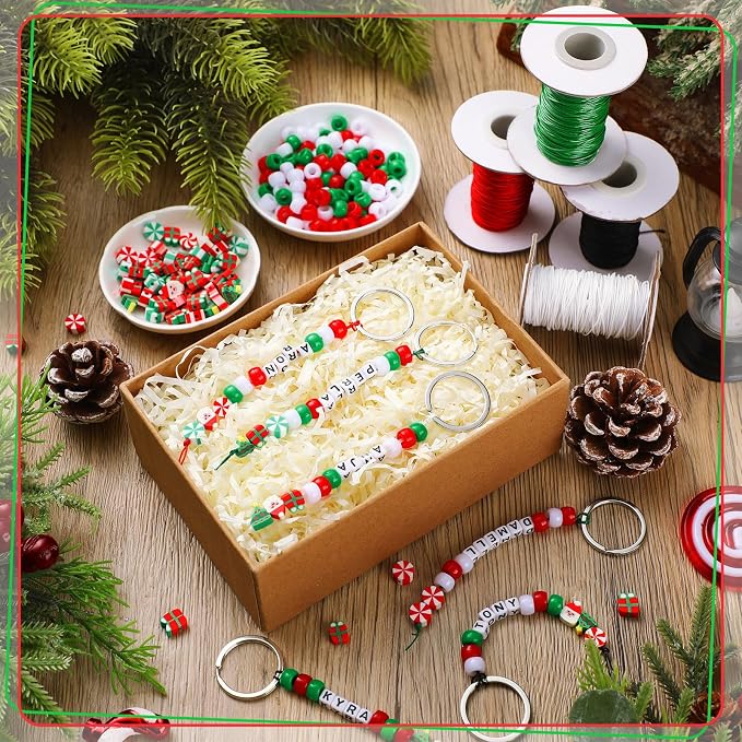 Landical 564 Pcs Christmas Bead Keychain Making Kit DIY Name Bead Key Chain - Image 3