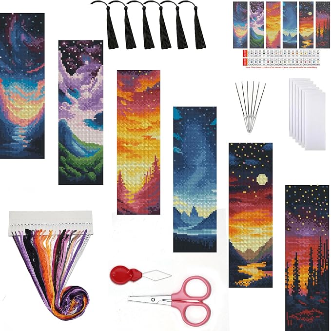 6 Pcs Sun and Moon Cross Stitch Bookmark Kit by Paintcolordiamondpainting