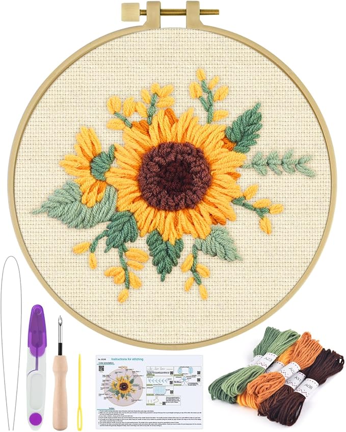 ERKOON Punch Needle Kit Beginners Adults, DIY Easy Flower Embroidery Set by ERKOON