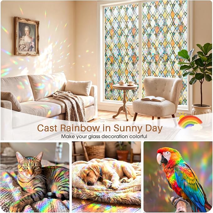 Window Privacy Film, Stained Glass Static Cling Rainbow Stickers 17.5" x - Image 2