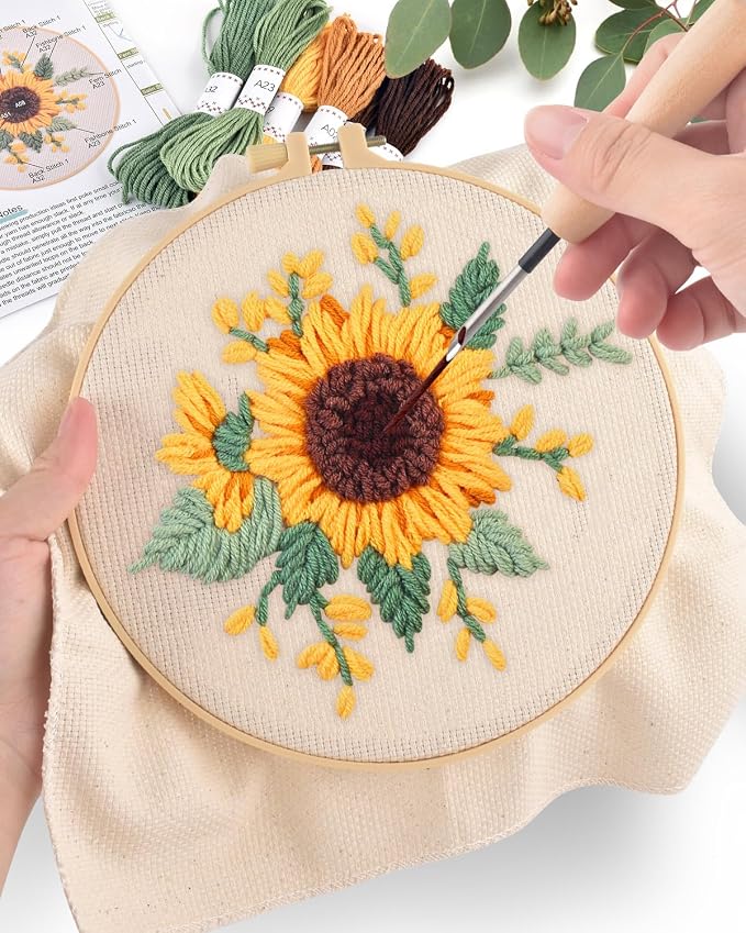 ERKOON Punch Needle Kit Beginners Adults, DIY Easy Flower Embroidery Set - Image 5