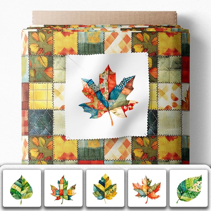 Autumn Leaf Patchwork Cotton Fabric Panel – 6 Designs + Bonus Sheet 29.5×19.6 - Image 2