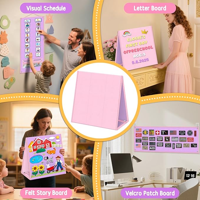 Foldable Felt Board - Double-Sided Flannel Story Board for Preschool Learning, Interactive Storytelling & Play | 33" x 12" Portable Felt Play Board for Home & Classroom Use (Pink)
