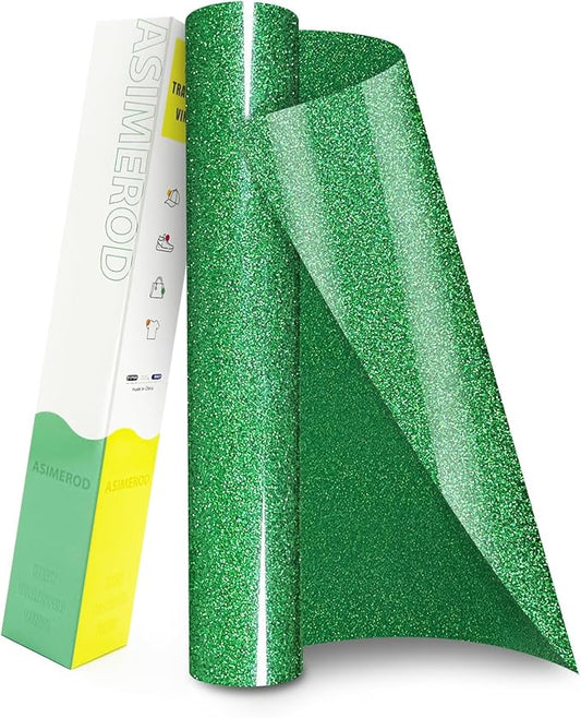 Glitter HTV Heat Transfer Vinyl Rolls- 12" x 10ft. Glitter Iron on Vinyl for DIY T-Shirts, Glitter for All Cutters, Heat Transfer Vinyl (Grass Green)