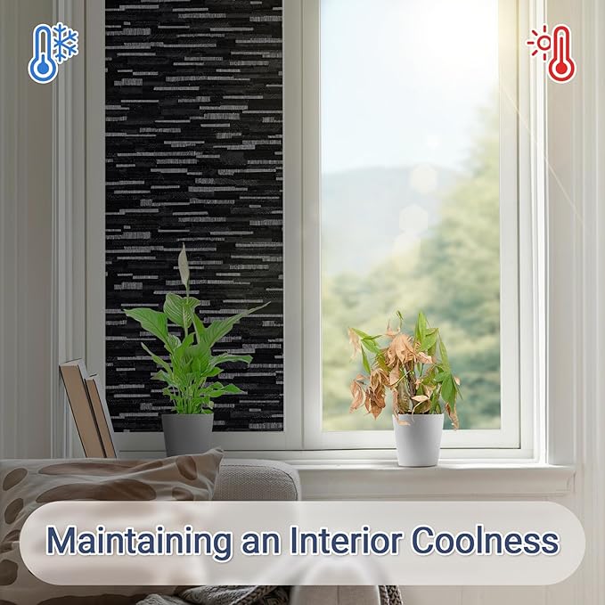 Haton Blackout Window Film, Black Out Window Cover, Sun Light Blocking Frosted Privacy for Glass Door, Heat Control Room Darkening Tint for Home Day Sleep, Non-Adhesive, Black 17.5" x 78.7"