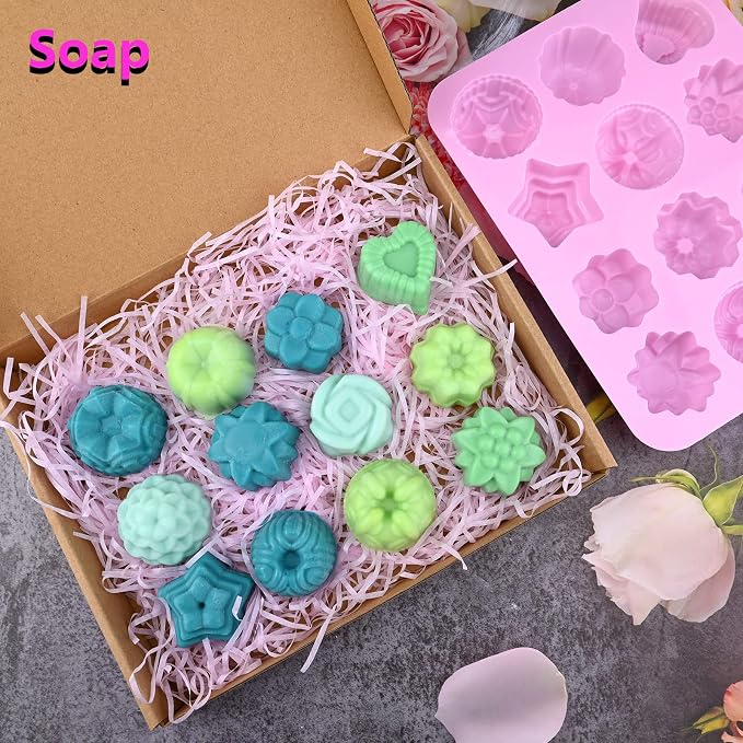 Sakolla 3 Pack Flower Soap Molds, 12 Cavities Different Shapes Silicone Molds - Image 4