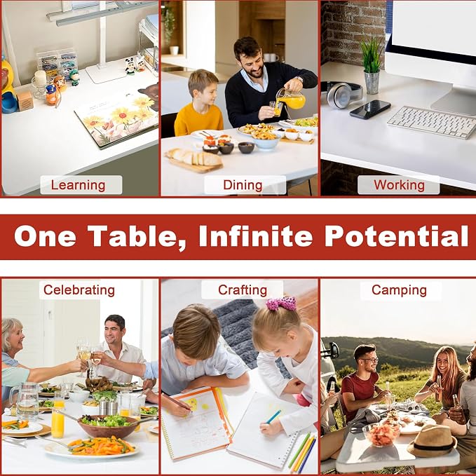 Elevon Folding Table Set of 2, 8 Feet Heavy Duty Fold-in-Half Utility Table - Image 7